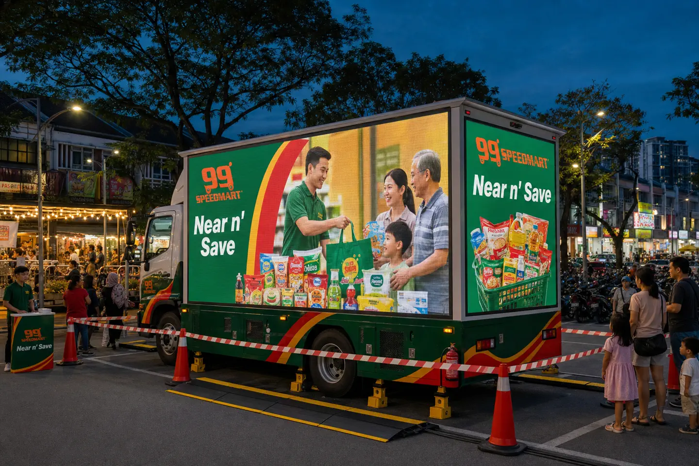 Nationwide Roadshow Management rental activation in Kepong, Kuala Lumpur, shown as a complete LED truck