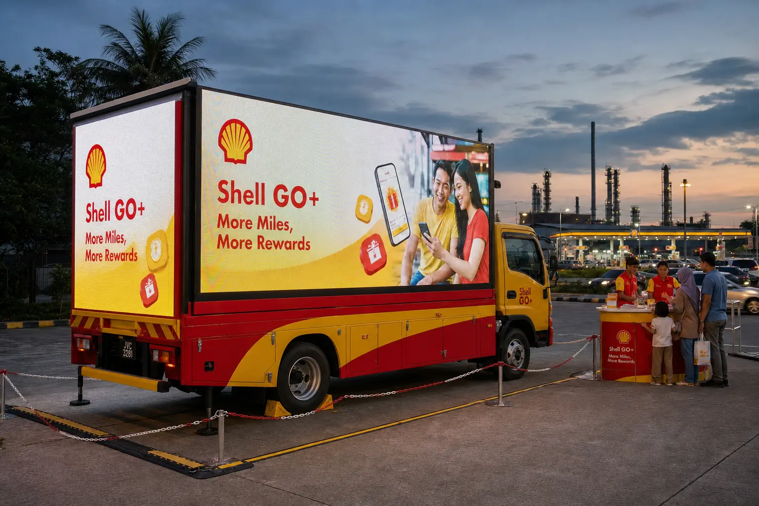 Dual / Three-Sided LED rental truck for motorist loyalty and rewards activation in Pasir Gudang, Johor