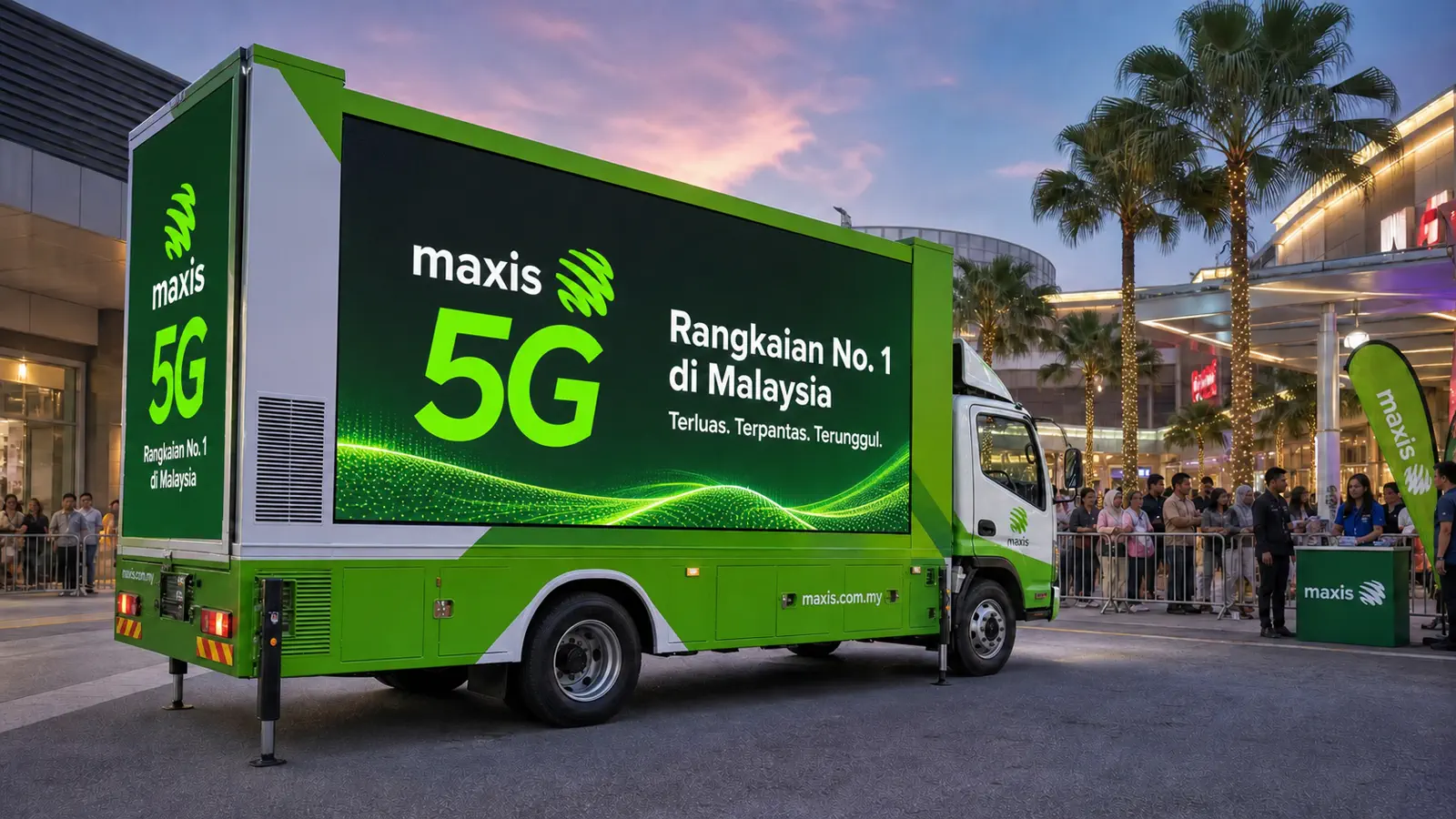 Dual / Three-Sided LED rental truck for telecommunications activation in Shah Alam, Selangor