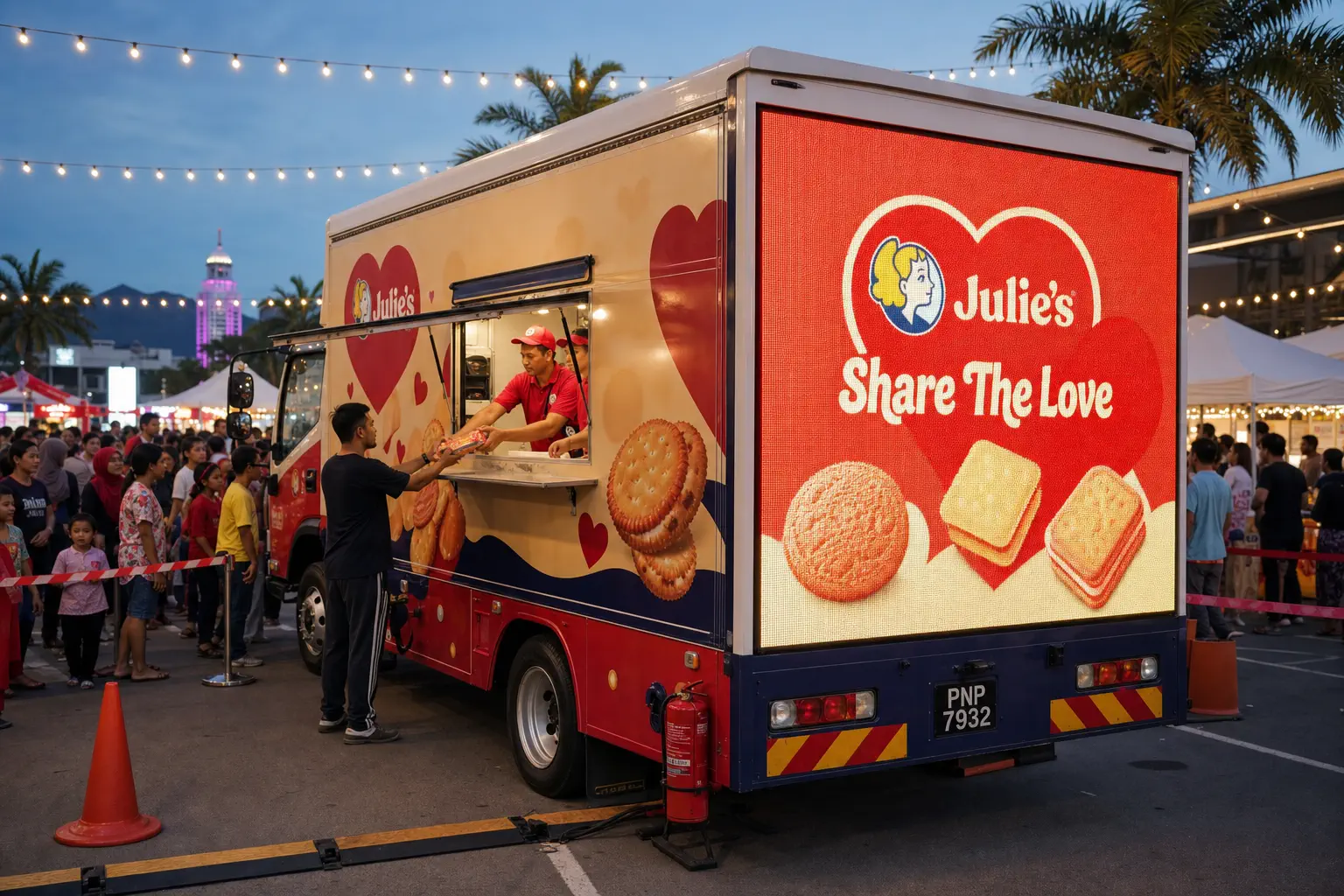 LED + Activation rental truck for community festival advertising and sealed-biscuit sampling in Seberang Jaya, Penang
