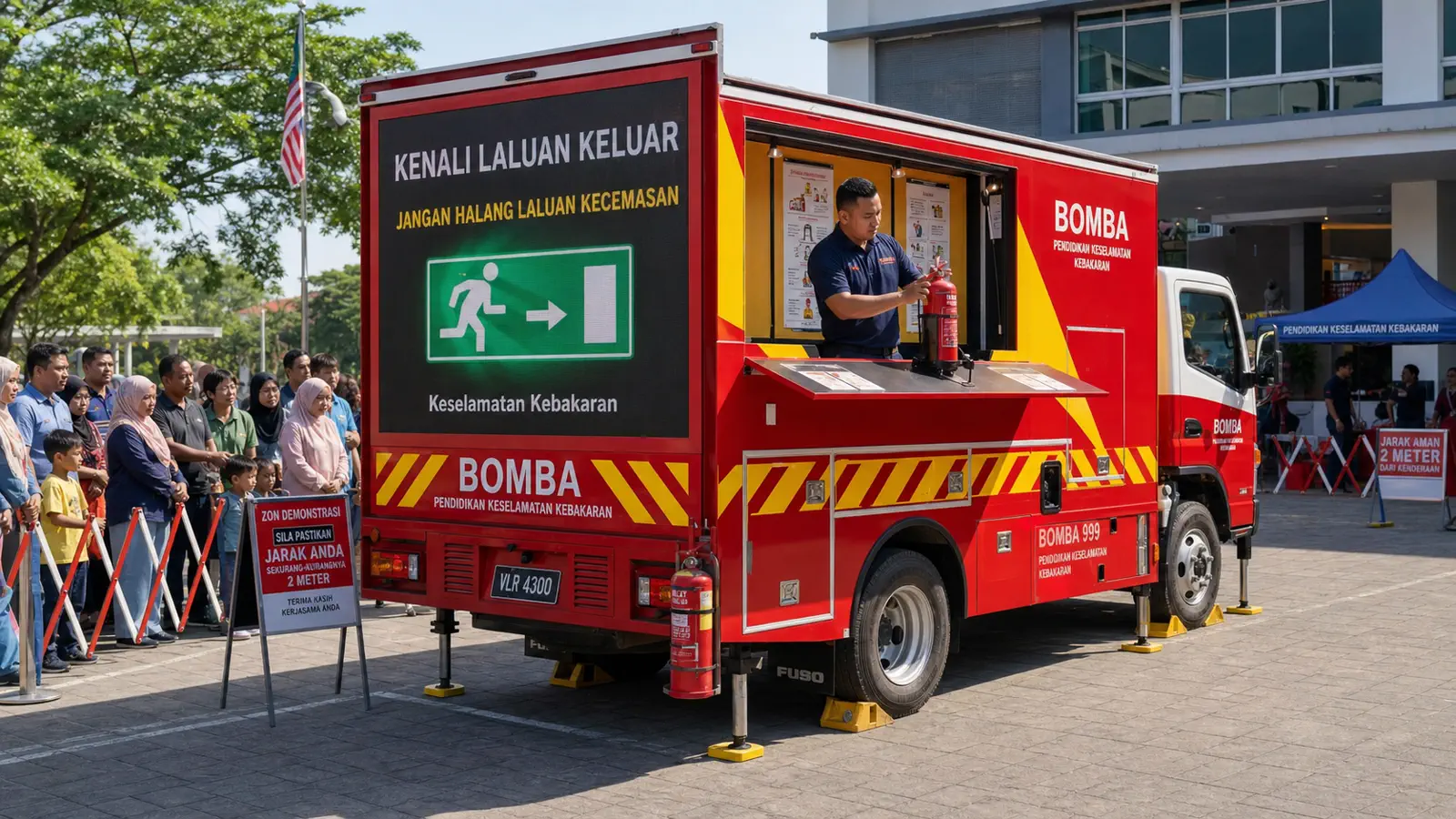 LED + Activation rental truck for evacuation-route and extinguisher-awareness education in Seremban, Negeri Sembilan