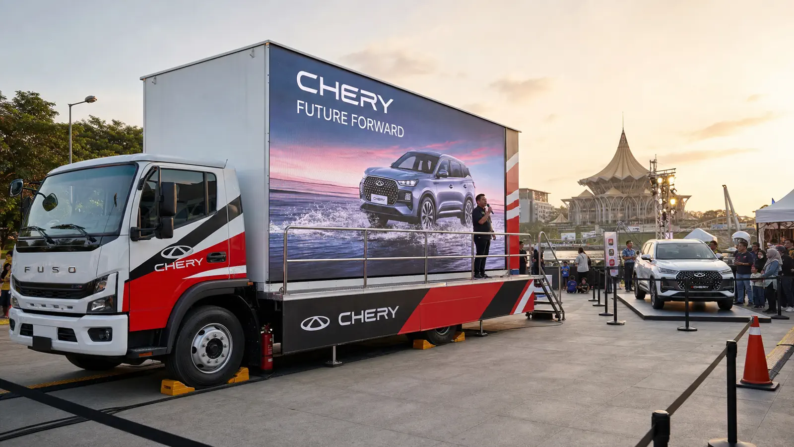 LED + Activation rental truck for SUV preview and public product presentation in Kuching, Sarawak