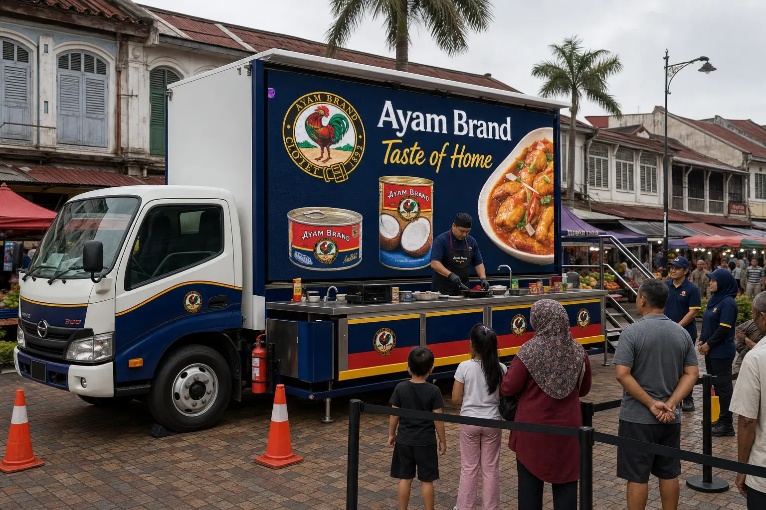 LED + Activation rental truck for town-market cooking demonstration in Muar, Johor