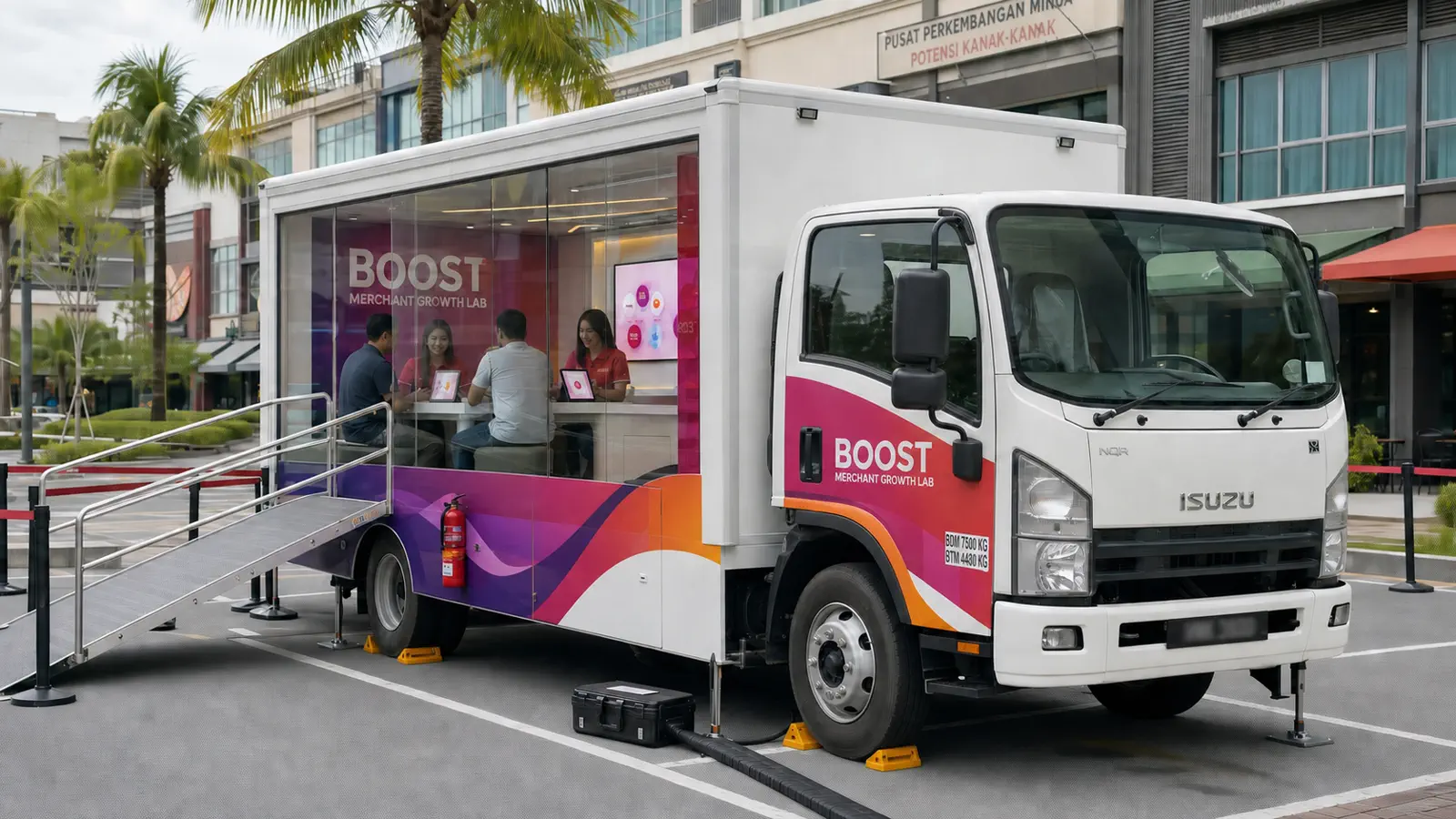 Transparent / Showroom rental truck for privacy-safe small-business product education and mock interface demonstrations in Setia Alam, Selangor